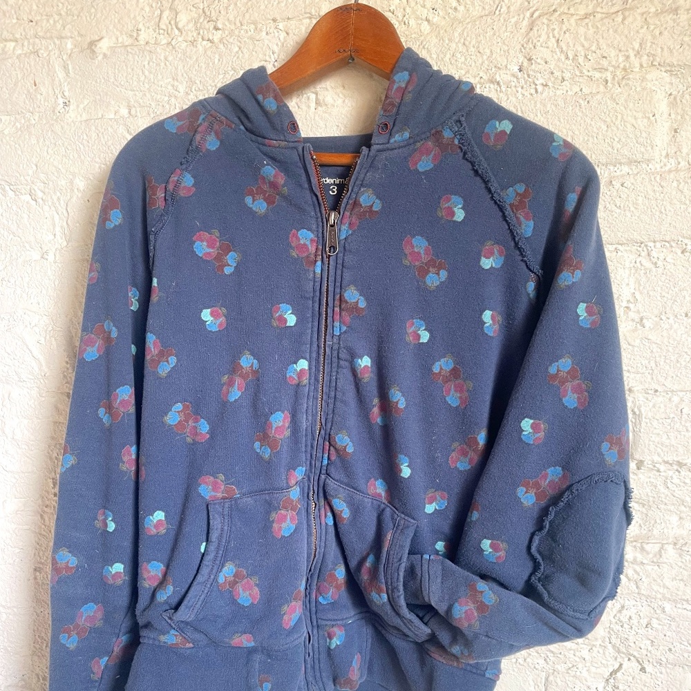 Large Paper Denim and Cloth Floral Hooded Sweatshirt